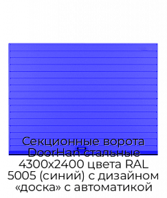 Секционные ворота DoorHan стальные 4300х2400 цвета RAL 5005 (синий) с дизайном «доска» с автоматикой