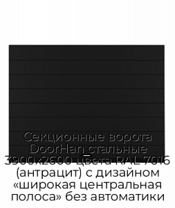 Секционные ворота DoorHan стальные 3900х2600 цвета RAL 7016 (антрацит) с дизайном «широкая центральная полоса» без автоматики preview 1