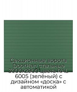 Секционные ворота DoorHan стальные 3000х2900 цвета RAL 6005 (зелёный) с дизайном «доска» с автоматикой preview 1