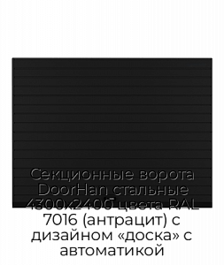 Секционные ворота DoorHan стальные 4300х2400 цвета RAL 7016 (антрацит) с дизайном «доска» с автоматикой preview 1