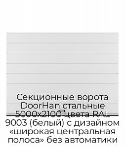 Секционные ворота DoorHan стальные 5000х2100 цвета RAL 9003 (белый) с дизайном «широкая центральная полоса» без автоматики preview 1