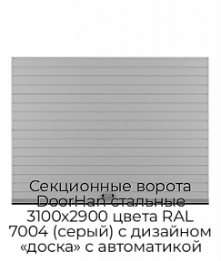 Секционные ворота DoorHan стальные 3100х2900 цвета RAL 7004 (серый) с дизайном «доска» с автоматикой