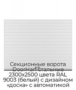 Секционные ворота DoorHan стальные 2300х2500 цвета RAL 9003 (белый) с дизайном «доска» с автоматикой preview 1