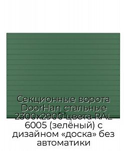 Секционные ворота DoorHan стальные 2300х2900 цвета RAL 6005 (зелёный) с дизайном «доска» без автоматики preview 1
