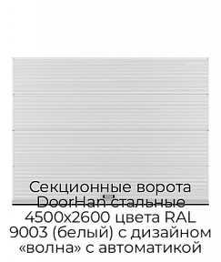 Секционные ворота DoorHan стальные 4500х2600 цвета RAL 9003 (белый) с дизайном «волна» с автоматикой
