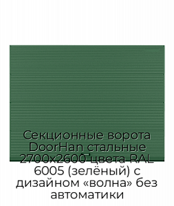 Секционные ворота DoorHan стальные 2700х2600 цвета RAL 6005 (зелёный) с дизайном «волна» без автоматики preview 1