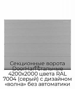 Секционные ворота DoorHan стальные 4200х2000 цвета RAL 7004 (серый) с дизайном «волна» без автоматики preview 1
