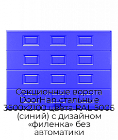 Секционные ворота DoorHan стальные 3500х2100 цвета RAL 5005 (синий) с дизайном «филенка» без автоматики