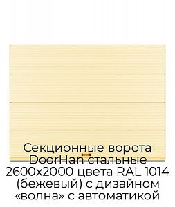 Секционные ворота DoorHan стальные 2600х2000 цвета RAL 1014 (бежевый) с дизайном «волна» с автоматикой preview 1