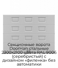 Секционные ворота DoorHan стальные 2300х2100 цвета RAL 9006 (серебристый) с дизайном «филенка» без автоматики
