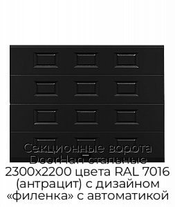 Секционные ворота DoorHan стальные 2300х2200 цвета RAL 7016 (антрацит) с дизайном «филенка» с автоматикой preview 1