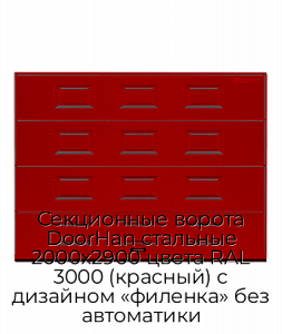 Секционные ворота DoorHan стальные 2000х2900 цвета RAL 3000 (красный) с дизайном «филенка» без автоматики preview 1