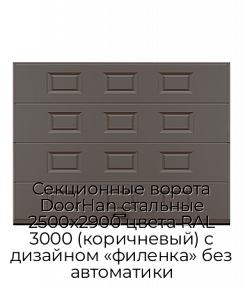 Секционные ворота DoorHan стальные 2500х2900 цвета RAL 3000 (коричневый) с дизайном «филенка» без автоматики