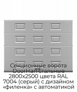 Секционные ворота DoorHan стальные 2800х2500 цвета RAL 7004 (серый) с дизайном «филенка» с автоматикой preview 1
