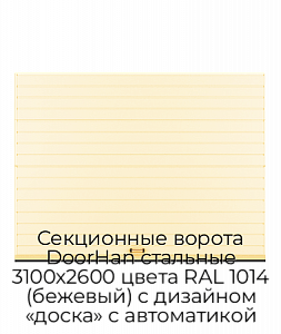 Секционные ворота DoorHan стальные 3100х2600 цвета RAL 1014 (бежевый) с дизайном «доска» с автоматикой preview 1