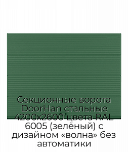 Секционные ворота DoorHan стальные 4200х2600 цвета RAL 6005 (зелёный) с дизайном «волна» без автоматики preview 1