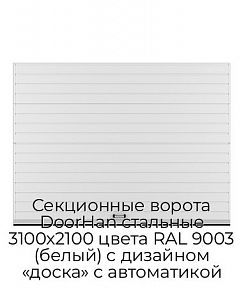 Секционные ворота DoorHan стальные 3100х2100 цвета RAL 9003 (белый) с дизайном «доска» с автоматикой