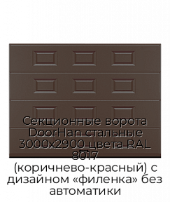 Секционные ворота DoorHan стальные 3000х2900 цвета RAL 8017 (коричнево-красный) с дизайном «филенка» без автоматики