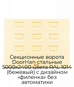 Секционные ворота DoorHan стальные 5000х2400 цвета RAL 1014 (бежевый) с дизайном «филенка» без автоматики preview 1