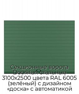 Секционные ворота DoorHan стальные 3100х2500 цвета RAL 6005 (зелёный) с дизайном «доска» с автоматикой preview 1