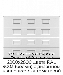 Секционные ворота DoorHan стальные 2900х2800 цвета RAL 9003 (белый) с дизайном «филенка» с автоматикой