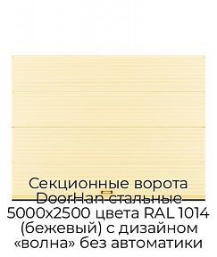 Секционные ворота DoorHan стальные 5000х2500 цвета RAL 1014 (бежевый) с дизайном «волна» без автоматики