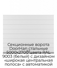 Секционные ворота DoorHan стальные 5000х2700 цвета RAL 9003 (белый) с дизайном «широкая центральная полоса» с автоматикой
