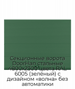 Секционные ворота DoorHan стальные 4800х2300 цвета RAL 6005 (зелёный) с дизайном «волна» без автоматики preview 1