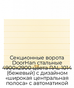 Секционные ворота DoorHan стальные 4900х2900 цвета RAL 1014 (бежевый) с дизайном «широкая центральная полоса» с автоматикой