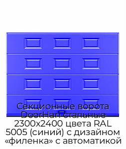 Секционные ворота DoorHan стальные 2300х2400 цвета RAL 5005 (синий) с дизайном «филенка» с автоматикой preview 1