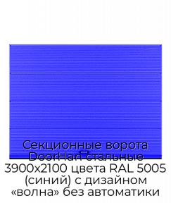 Секционные ворота DoorHan стальные 3900х2100 цвета RAL 5005 (синий) с дизайном «волна» без автоматики