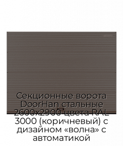 Секционные ворота DoorHan стальные 2600х2900 цвета RAL 3000 (коричневый) с дизайном «волна» с автоматикой