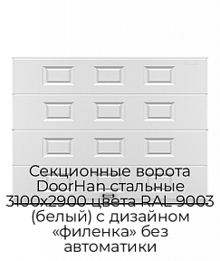 Секционные ворота DoorHan стальные 3100х2900 цвета RAL 9003 (белый) с дизайном «филенка» без автоматики