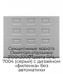 Секционные ворота DoorHan стальные 3100х2000 цвета RAL 7004 (серый) с дизайном «филенка» без автоматики