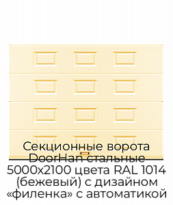 Секционные ворота DoorHan стальные 5000х2100 цвета RAL 1014 (бежевый) с дизайном «филенка» с автоматикой preview 1