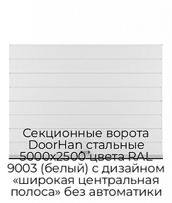 Секционные ворота DoorHan стальные 5000х2500 цвета RAL 9003 (белый) с дизайном «широкая центральная полоса» без автоматики