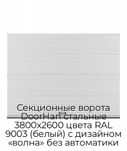 Секционные ворота DoorHan стальные 3800х2600 цвета RAL 9003 (белый) с дизайном «волна» без автоматики preview 1