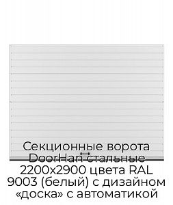 Секционные ворота DoorHan стальные 2200х2900 цвета RAL 9003 (белый) с дизайном «доска» с автоматикой preview 1