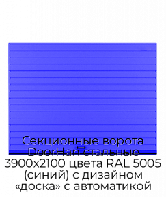Секционные ворота DoorHan стальные 3900х2100 цвета RAL 5005 (синий) с дизайном «доска» с автоматикой