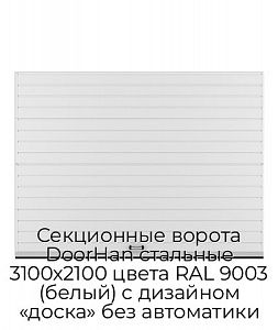 Секционные ворота DoorHan стальные 3100х2100 цвета RAL 9003 (белый) с дизайном «доска» без автоматики preview 1