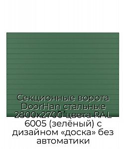 Секционные ворота DoorHan стальные 2800х2700 цвета RAL 6005 (зелёный) с дизайном «доска» без автоматики preview 1