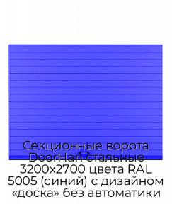Секционные ворота DoorHan стальные 3200х2700 цвета RAL 5005 (синий) с дизайном «доска» без автоматики