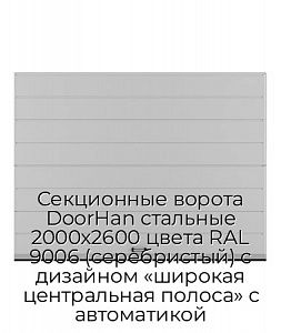 Секционные ворота DoorHan стальные 2000х2600 цвета RAL 9006 (серебристый) с дизайном «широкая центральная полоса» с автоматикой preview 1