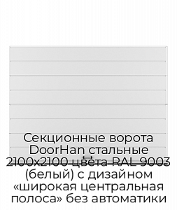 Секционные ворота DoorHan стальные 2100х2100 цвета RAL 9003 (белый) с дизайном «широкая центральная полоса» без автоматики preview 1