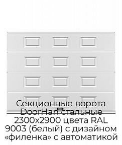 Секционные ворота DoorHan стальные 2300х2900 цвета RAL 9003 (белый) с дизайном «филенка» с автоматикой
