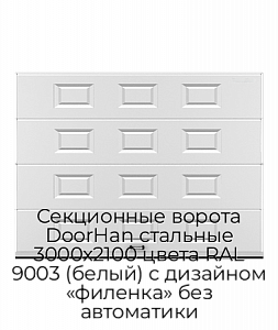 Секционные ворота DoorHan стальные 3000х2100 цвета RAL 9003 (белый) с дизайном «филенка» без автоматики preview 1