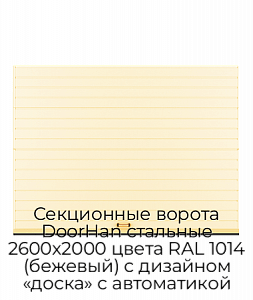 Секционные ворота DoorHan стальные 2600х2000 цвета RAL 1014 (бежевый) с дизайном «доска» с автоматикой preview 1