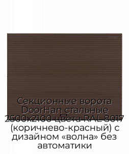 Секционные ворота DoorHan стальные 2500х2100 цвета RAL 8017 (коричнево-красный) с дизайном «волна» без автоматики preview 1