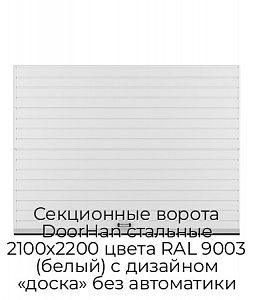 Секционные ворота DoorHan стальные 2100х2200 цвета RAL 9003 (белый) с дизайном «доска» без автоматики preview 1