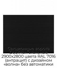 Секционные ворота DoorHan стальные 2900х2800 цвета RAL 7016 (антрацит) с дизайном «волна» без автоматики